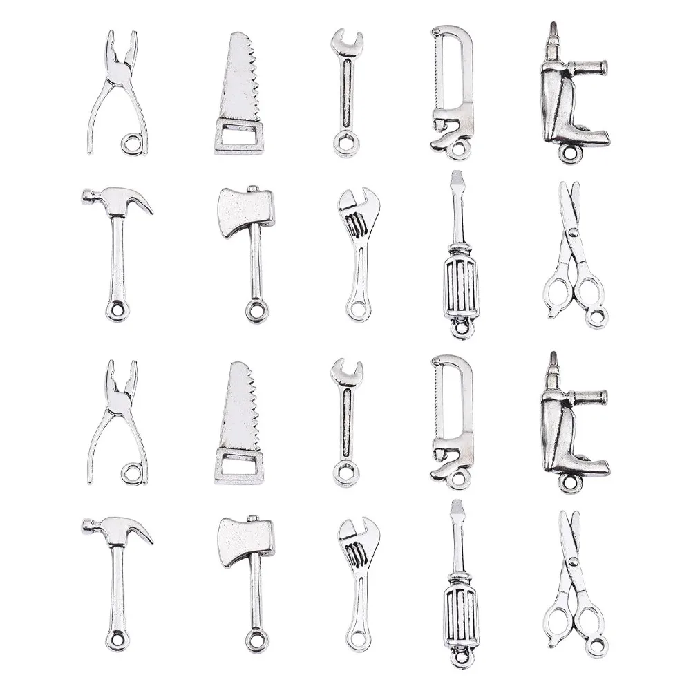 30Pcs Mix Hammer Electric Circular Saw Repair Tools Fashion Alloy Keychain DIY Car Keys Decoration Handmade Jewelry Accessories