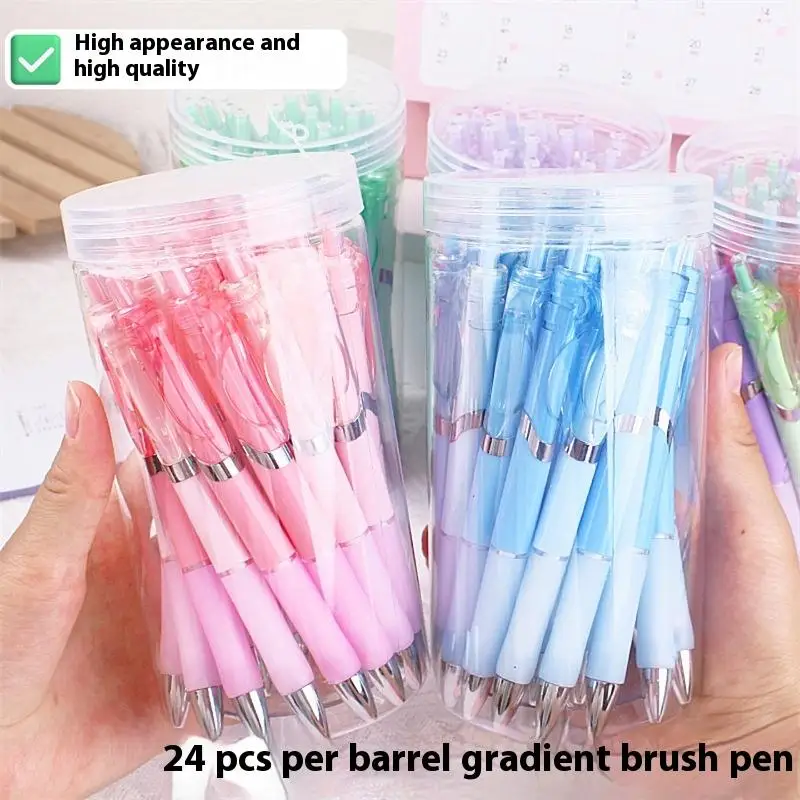 

4/24Pcs Gradient Press Type Neutral Pen 0.5mm Black Retractable Gel Ink Quick Drying Gel Pen Student Stationery