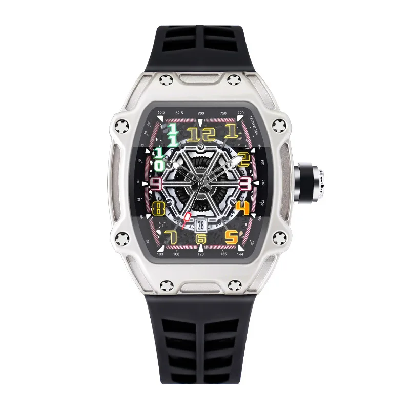 Herenhorloge Mode siliconen band Sport quartz horloge Kleur digitale wijzerplaat Lichtgevend waterdicht Zwart Cool skelethorloge