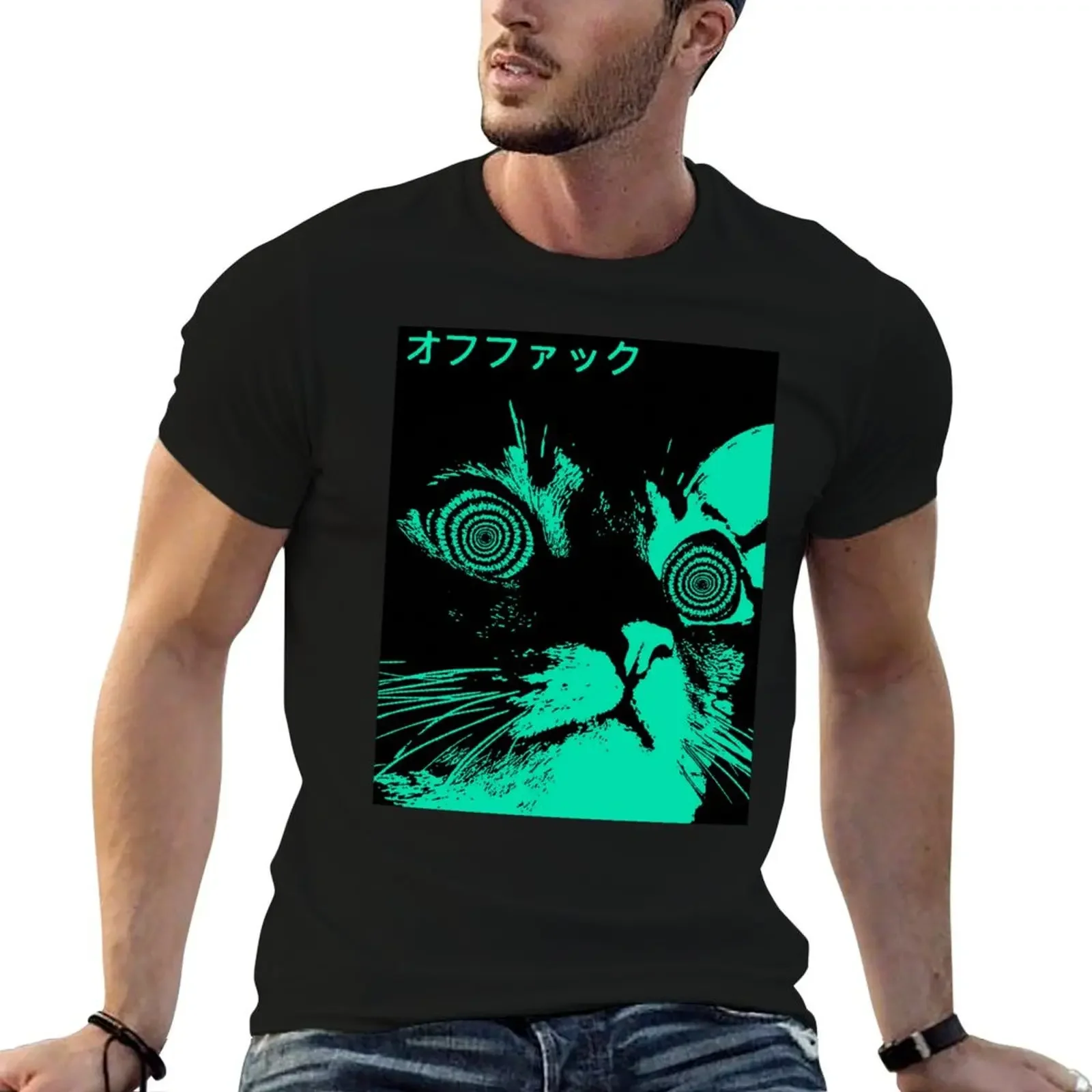 Vaporwave Cool Cat Japanese Urban Neon Style T-Shirt anime figures basketball graphic tees men t shirt