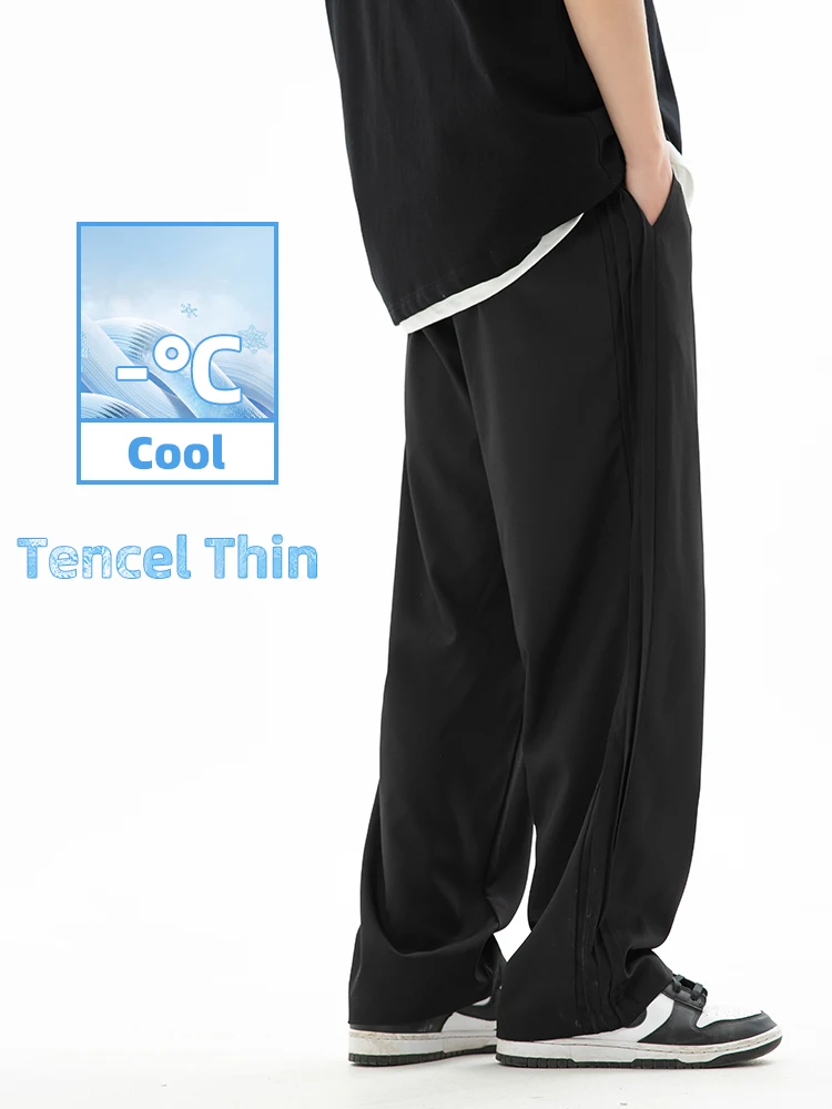 Cooling Ice Silk Leisure Pants for Men Lightweight and Breathable Summer Pants with Side Flip Design Perfect for Draping Effect