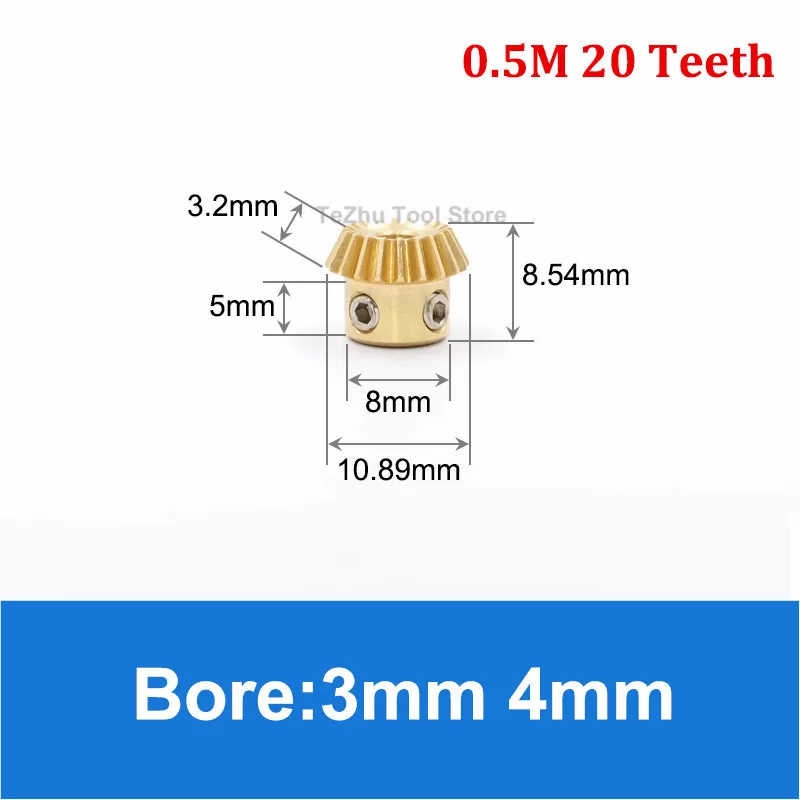 1Pcs 0.5 Mod 1:2 Brass Bevel Gear 20T 40T 90 Degree Right Angle Transmission Parts Machine Parts Bore 3/4/5/6mm