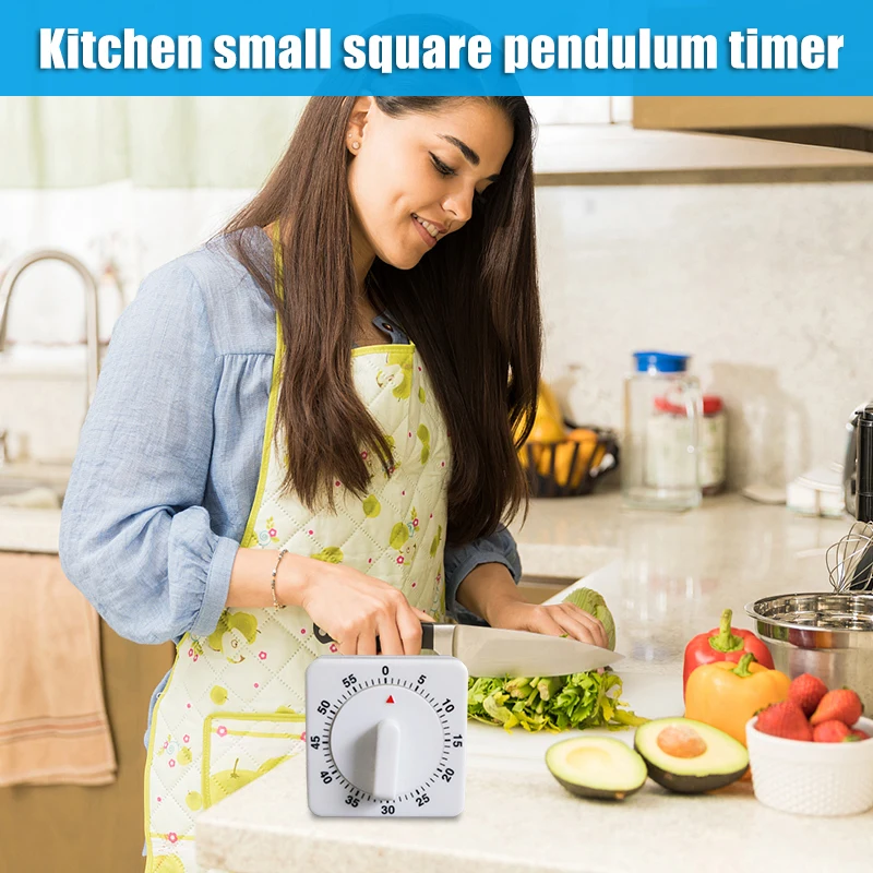 Manual Countdown Timer Portable for Kitchen Study Office White Mechanical Timer with Clear Bell Ringing Durable Compact