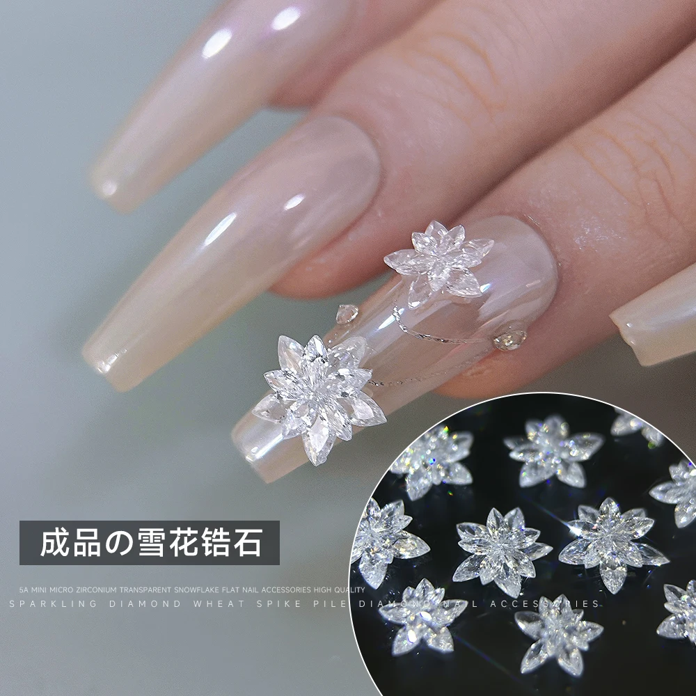 6 PCS 5A mini micro zirconium transparent snowflake flat nail accessories high quality finished horse eye stackable diamond