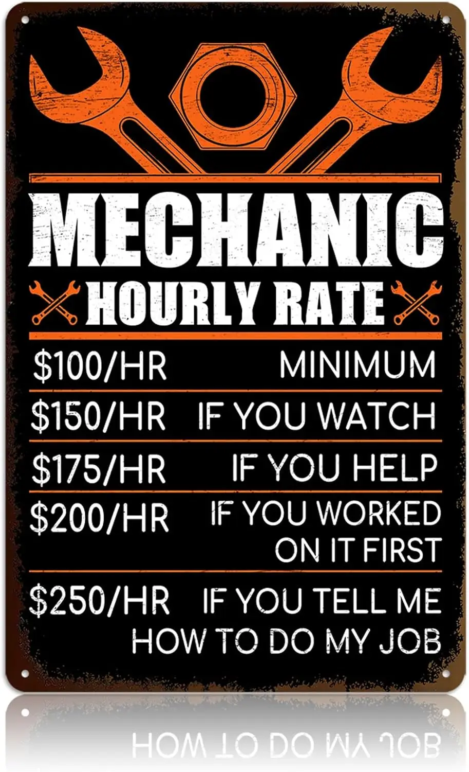 Mechanic Gifts for Men - Garage Metal Tin Signs Vintage Car Shop Accessories Decor Mechanic Hourly Rate Metal Sign 8x12 Inc sign