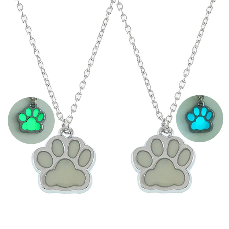 Animal Lovers Luminous Necklace Glow In The Dark Night Dog Paw Pendant Cute Jewelry Gift for Friends