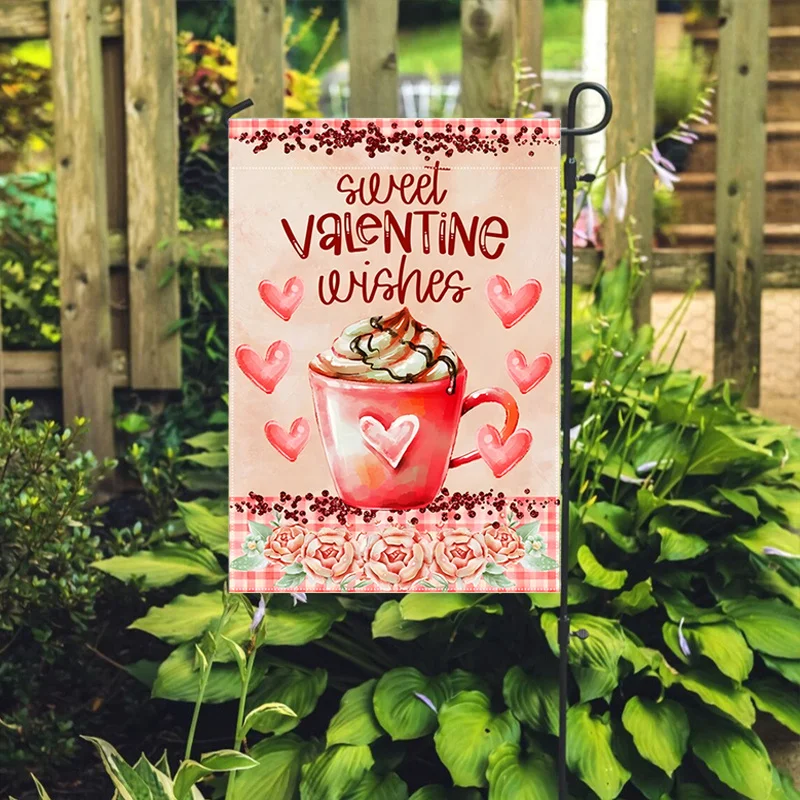 Charming Double-Sided Valentine's Day Garden Flag 12x18 inch Waterproof Burlap Perfect for Outdoor Decor Welcome Sign