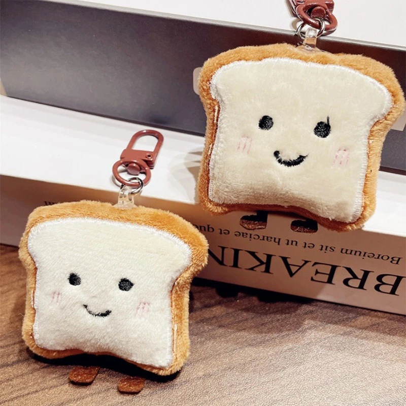 Toast Bread Key Chain Cartoon Plush Food Doll Pendant Car Key Ring Backpack Charms Bag Decor Accessories