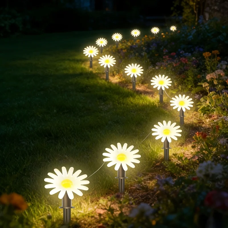 Outdoor Solar Daisy Flower LED Pathway Lights, Decorative Glow Stake Lights for Garden Lawn Walkway Flower Bed Patio Decoration