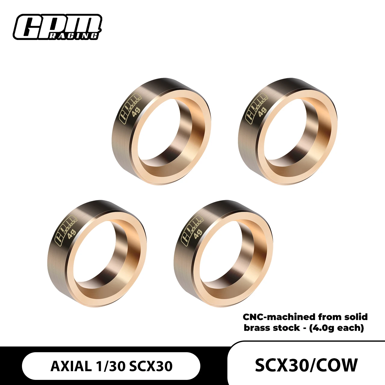GPM 4PCS Brass Wheel (4g) For AXIAL 1/30 SCX30 Ford Bronco Jeep