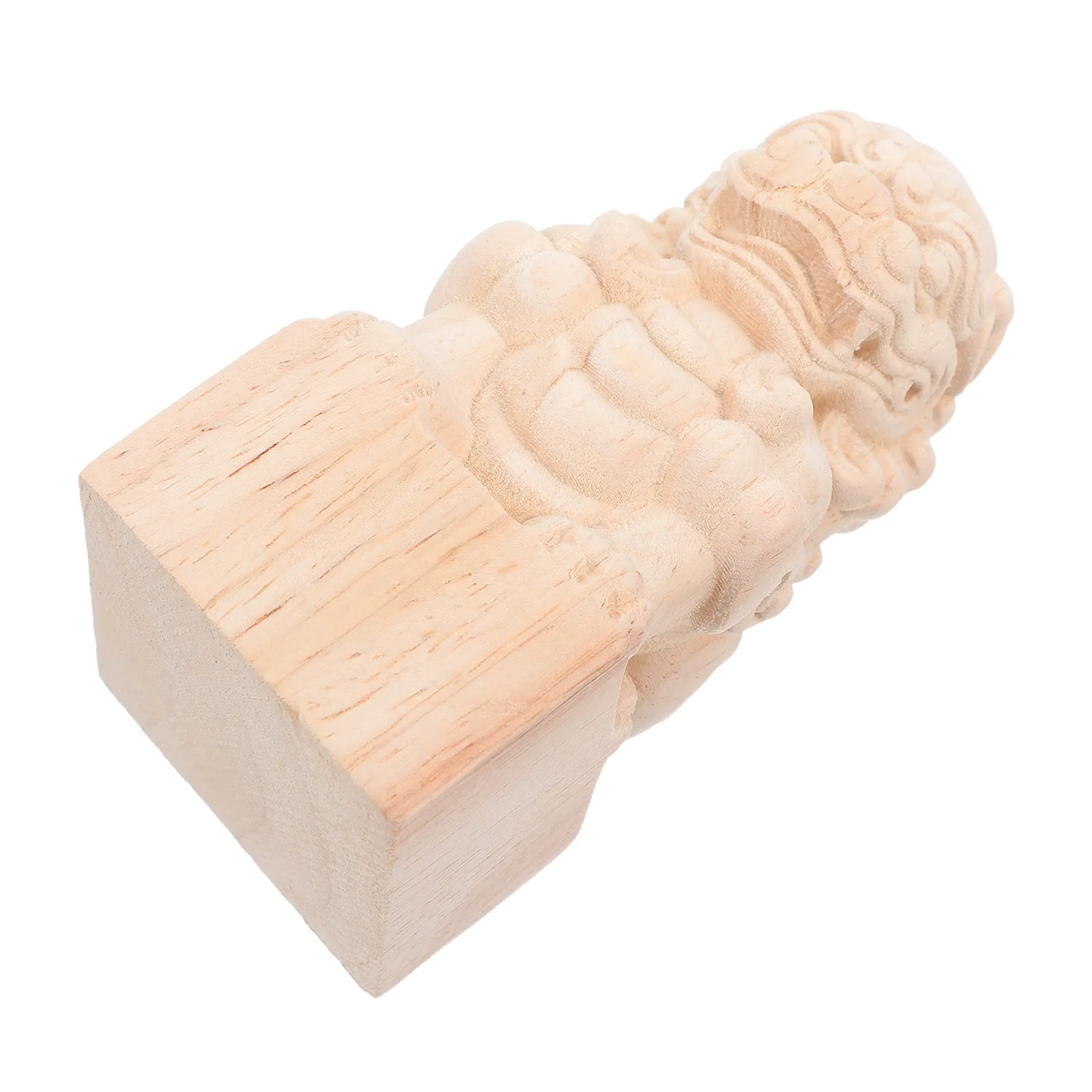 Wooden Lion Sculpture Bridge Finials Unfinished Guardian Ornament Outdoor Post Top Feng Shui Garden Decor Bridge Column Cap