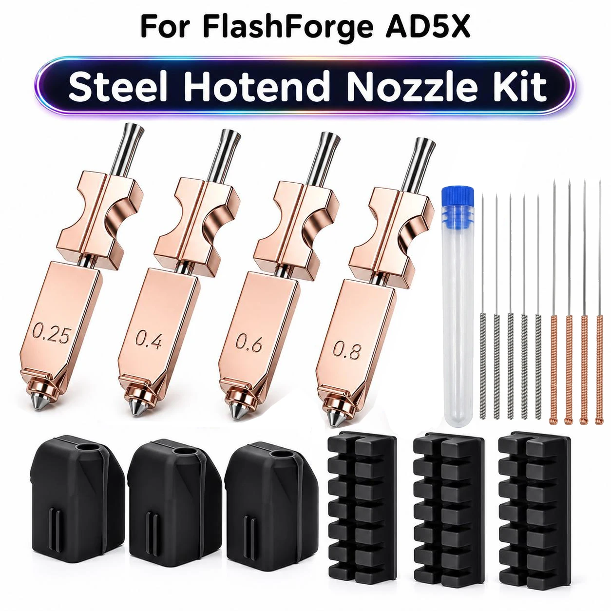 Upgraded AD5X Hardened Steel Hotend Nozzles 0.25/0.4/0.6/0.8mm High Flow Quick-Detachable Nozzle For FlashForge AD5X 3D Parts