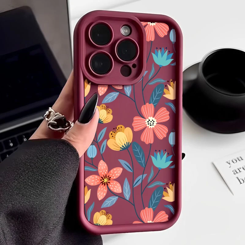 Colorful Flowers Silicone Case For iPhone 15 16 Pro Max 14 13 12 11 Pro Max 7 8 XR XS SE Shockproof Bumper Soft TPU Phone Cover