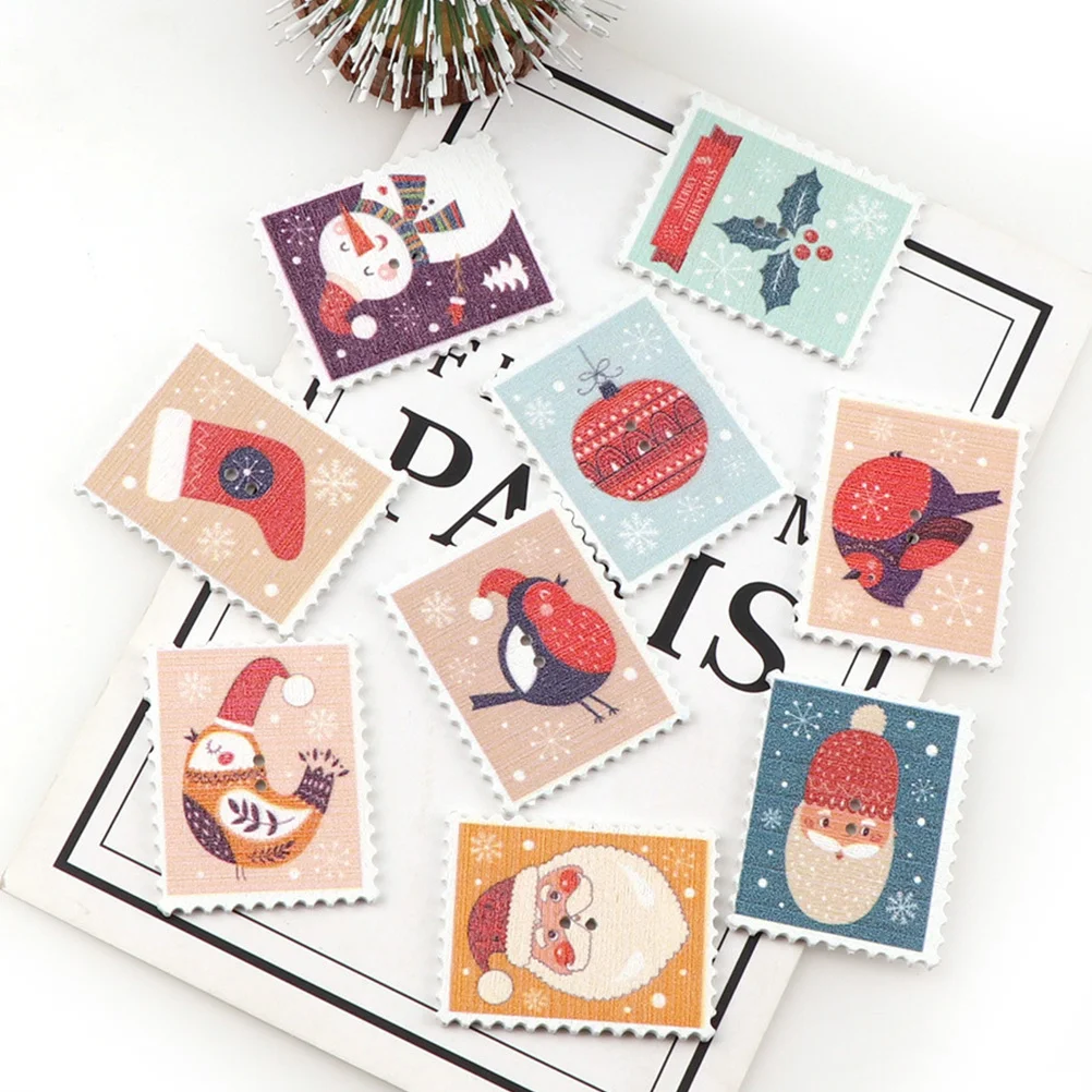

60Pcs Xmas Painted Wooden Buttons Christmas Holes DIY Sewing Buttons Crafts Clothing Accessories Santa Button
