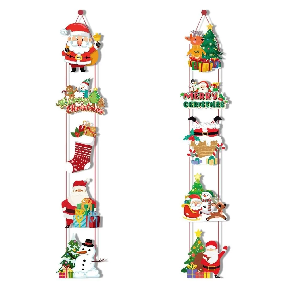 

10pcs/set Santa Claus Door Hanging Banner Paper Multi-scene Merry Christmas Flag Snowman Decorative Porch Door Banner