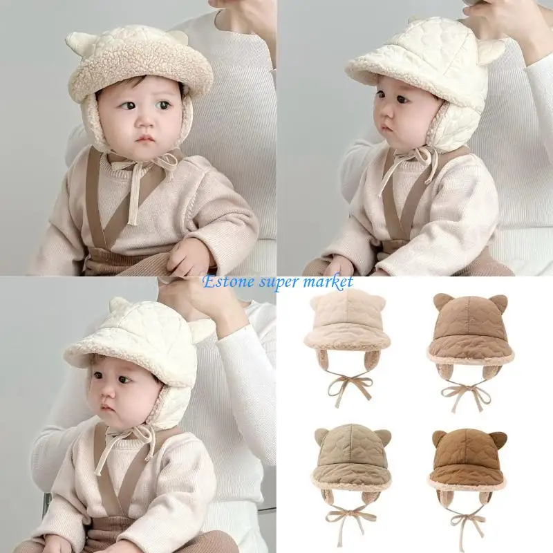 090B Baby Warm Hat Ear Protections Bonnet Caps for Winter Comfort Fashion Headgear