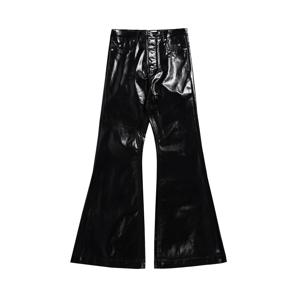 Pantalon en cuir PU brillant à jambes larges pour hommes et femmes, High Street, Jeans décontractés, Coupe botte, Baggy droit, Respzed, Fjm évasé