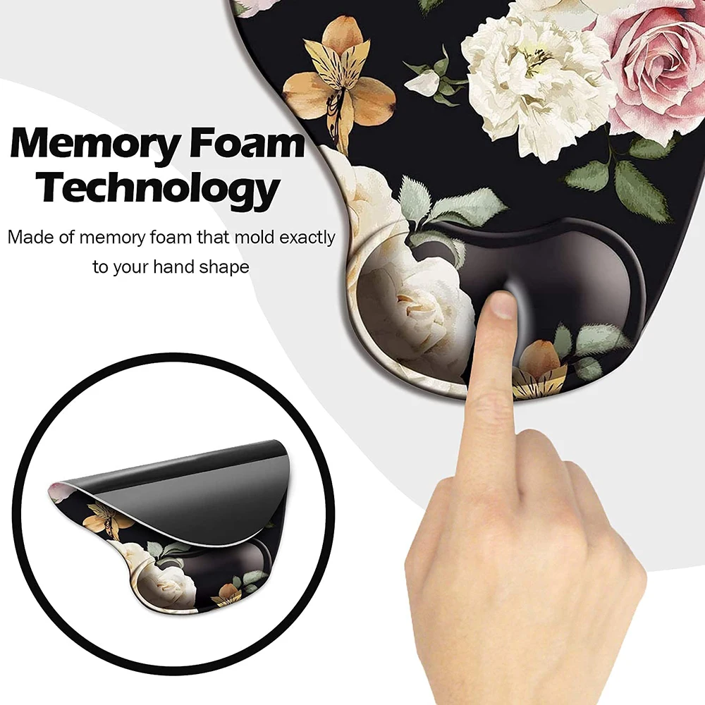 Flowers Ergonomic Mouse Pad With Wrist Support, Cute Mouse Pads Non-Slip Rubber Base For Home Office Working Studying Pc Game image 4