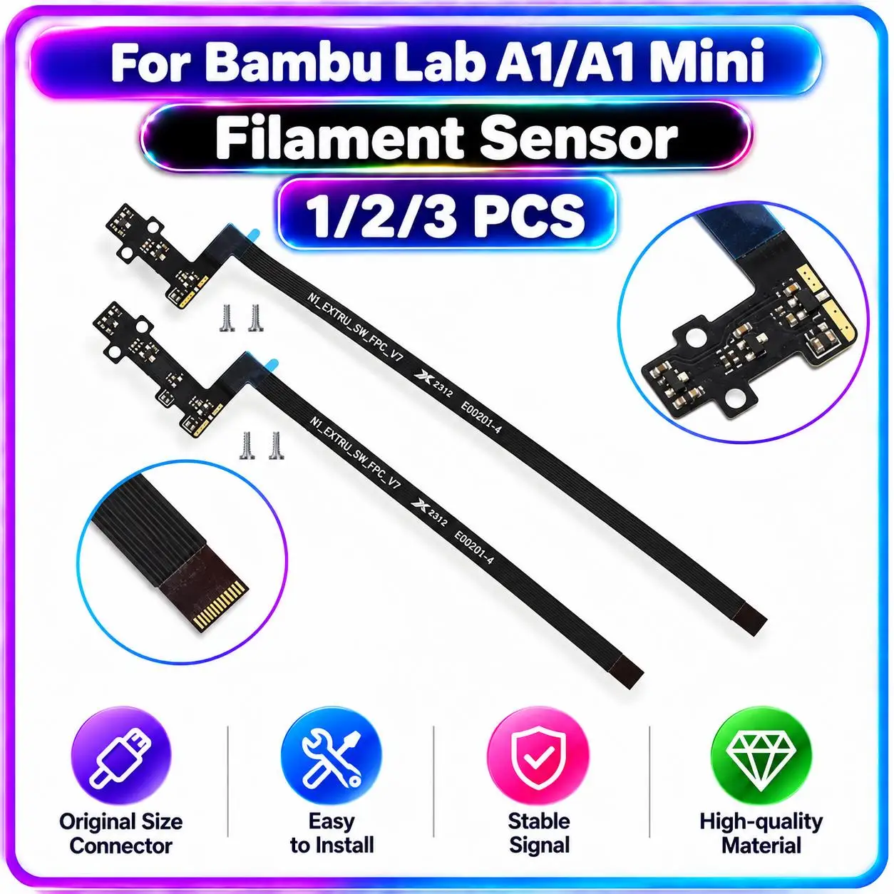 Filament Runout Sensor for Bambu Lab A1 A1 Mini Feed Hall Board Hall Sensor with Ribbon FPC Cable Replacement 3D Printer Parts