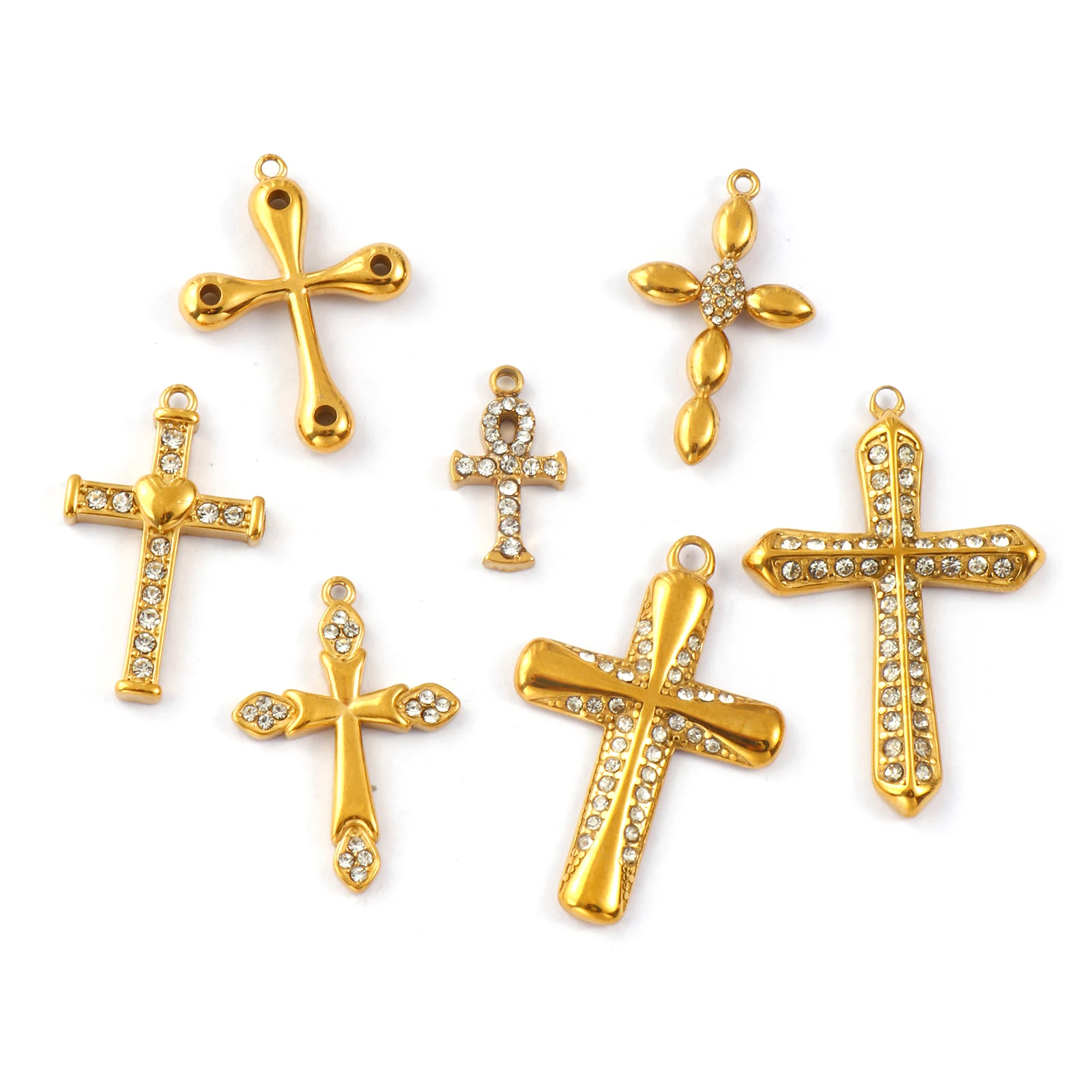 Doreen Box 1pc 304 Stainless Steel Religious Cross Charms 18k Gold Plated Cross Clear Rhinestone Necklace Pendants For Women - Image 6