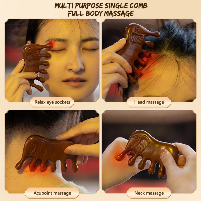 

Body Meridian Massage Comb Sandalwood Elephant Shaped Wide-toothed Comb Acupuncture Therapy Anti-static Smooth Hair Comb