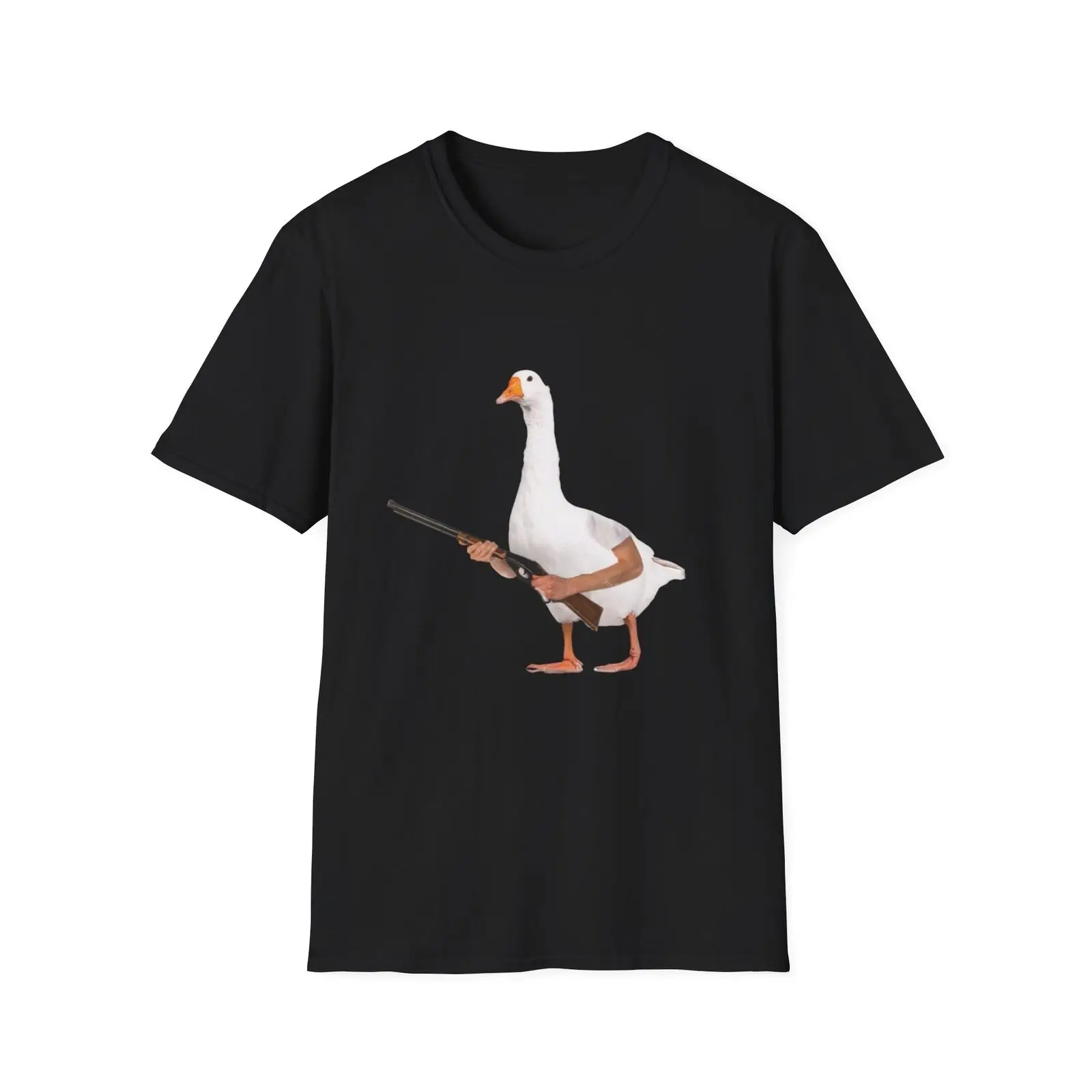 Goose with arms holding gun funny shirt