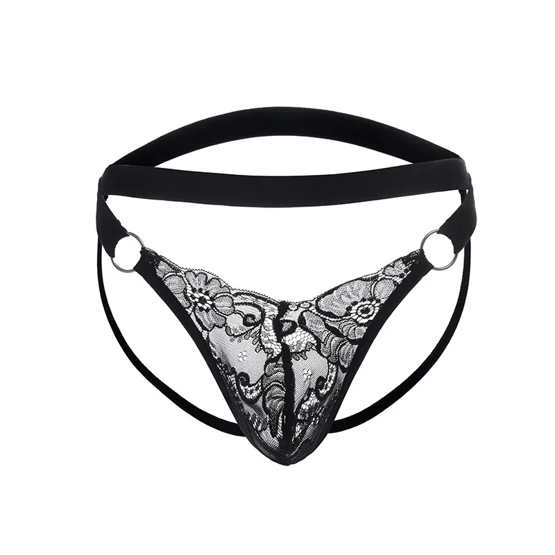 

Sissy Pouch G-String Men's Lingerie Lace See Through Jockstrap Thong Gay Hollow Back Underwear Low Waist Crossdressing Panties