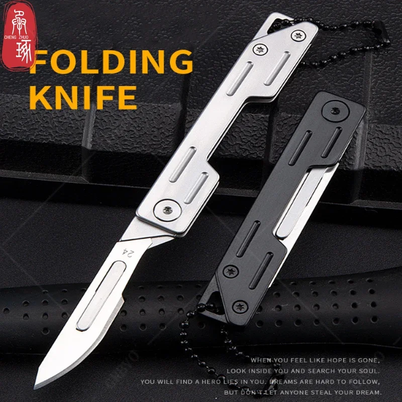 Stainless Steel Folding Knife Quick Open Scalpel Knife Pocket Knife With 10 Replaceable Blades Multifunctional Mini Knife