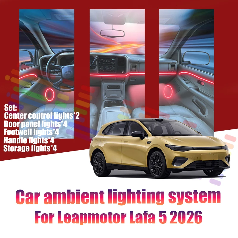 Für Leapmotor Lafa 5 2026 B05 Auto LED-Ambientebeleuchtung Farbige Atmosphärenlichter Auto-Innenraum Neonstreifen 64 RGB-Beleuchtung Autoteil