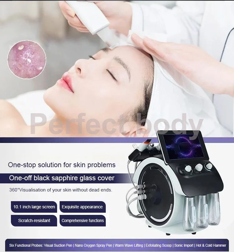 Multifunction 6 In 1 Hydro Facial Aqua Peel Face Lift Skin Care Visible Hydra Dermabrasion Spa Machine With Skin Detection