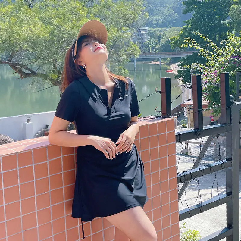 Women's swimsuit 2025 new plus size swimsuit women's slightly chubby belly covering swimsuit sports split skirt swimming