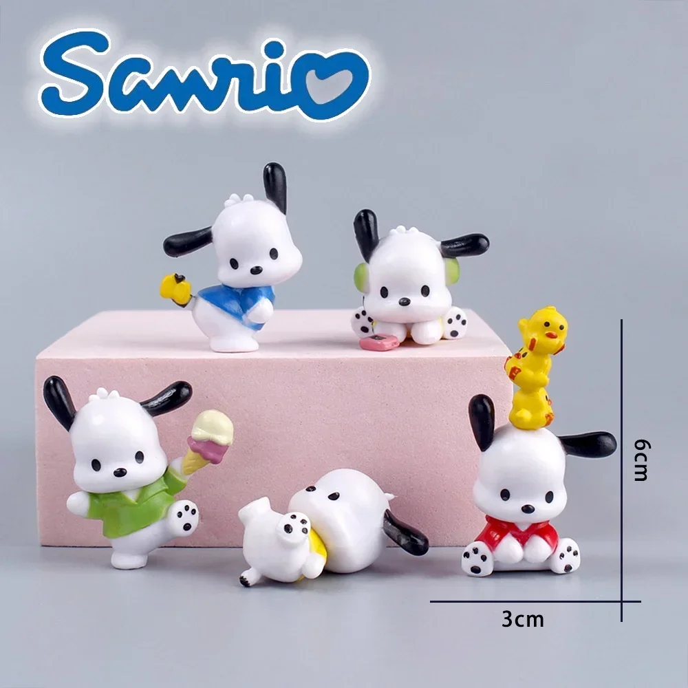 Figuras de acción de Sanrio para niños, juguetes de Pochacco, Cinnamoroll, adorno de escritorio, regalo de cumpleaños, 5 piezas