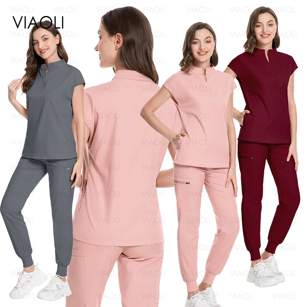 

Fashion Elegant Beauty Spa Clothes Scrubs Set Women Pocket Top+pant Hospital Doctor Nursing Uniforms Clinical Surgical Workwear