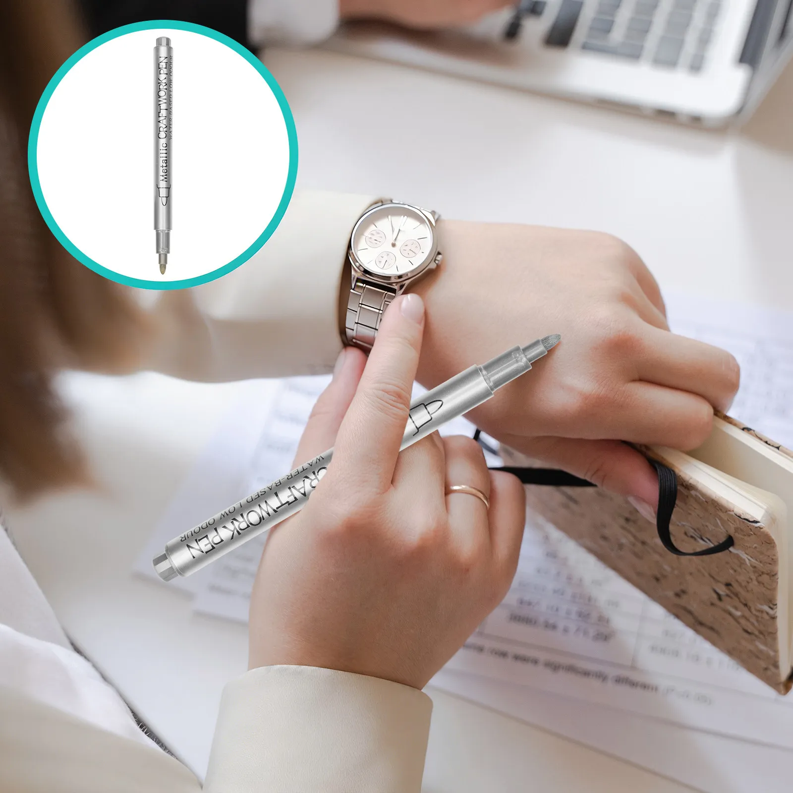 

10pcs Metallic Paint Pen Oil Based Permanent Marker For Metal Wood Plastic Fabric Tire Repair Fine Tip Silver Blue