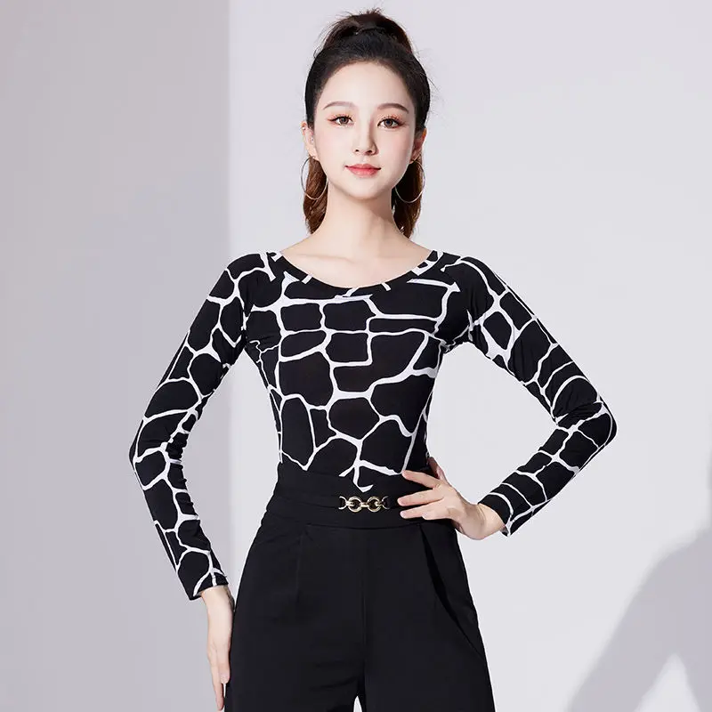 2024 New Spring Summer Women Latin Dance Top Long Sleeve National Standard Dance Practice Clothes