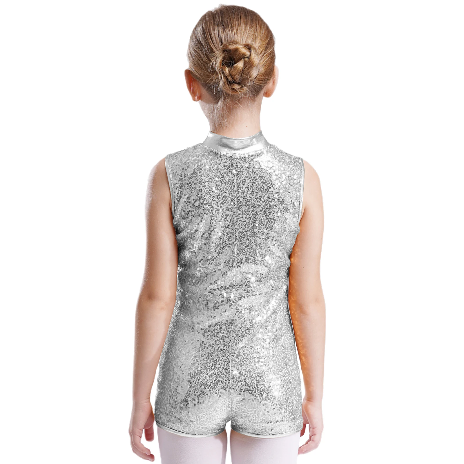 Kinderen meisjes gymnastiek turnpakje bodysuit mouwloze rits opstaande kraag sprankelende pailletten jumpsuit jazz balletvoorstelling danskleding
