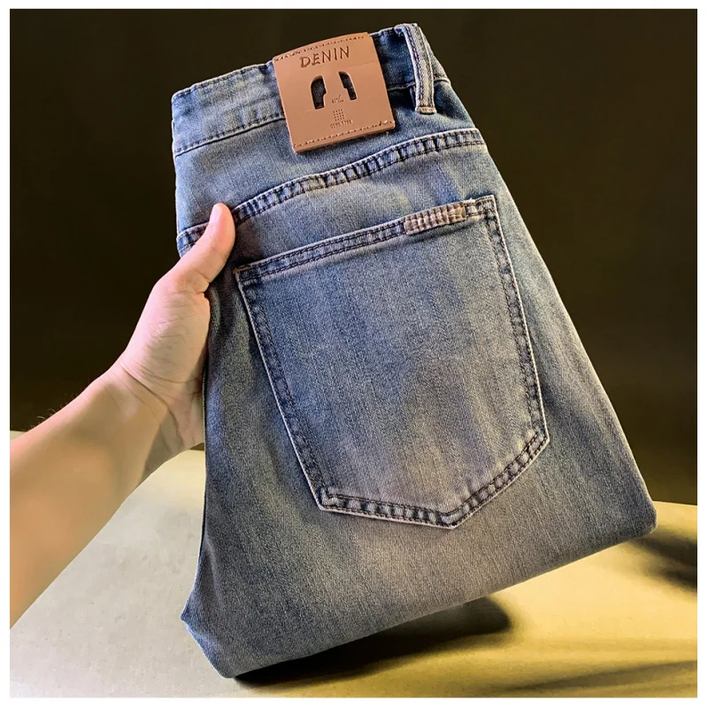 

2025 Spring/Autumn New Korean Jeans Men's High end Trendy Brand Loose, Micro Wide, Straight Tube Elastic Casual Men's Pants