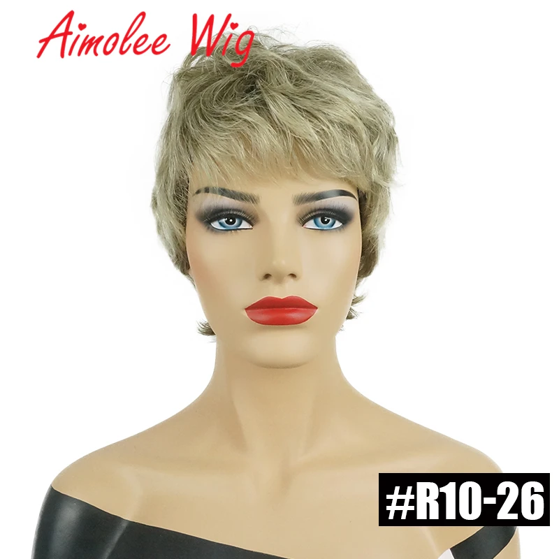 Fluffy Short Wigs Ash Gray Black Ombre Highlights Human Hair Blend Wig With Bangs for Women Synthetic Daily Work Party Wig