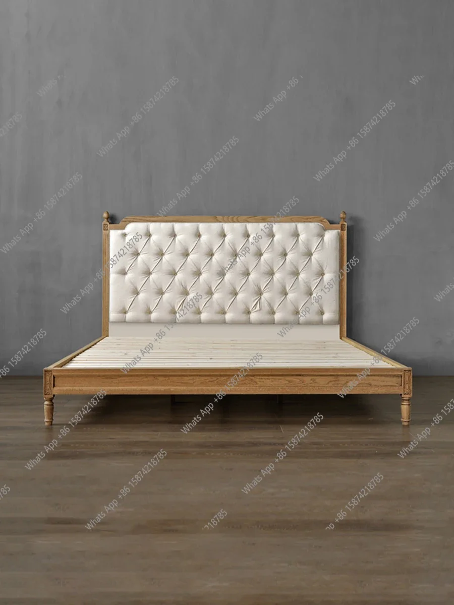 

S French Retro Double Bed, Solid Wood Bed, 1.8 Meters, American Simple, Japanese Master Bedroom, Wedding Bed, 1.5 Fabric Customi