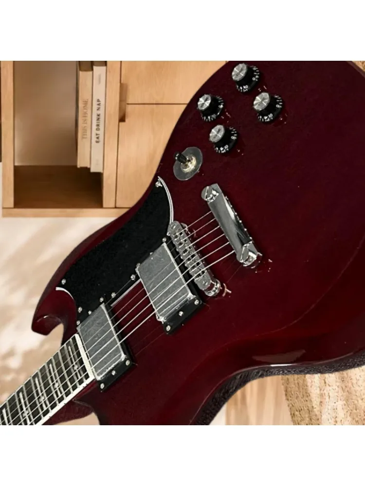 Rote SG00S E-Gitarre mit HH-Tonabnehmern, Kreuz-Inlays, für Heavy Metal & Hard Rock Auftritte, Kostenloser Versand