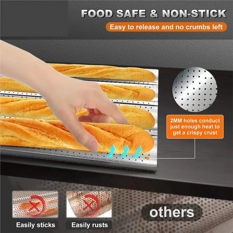 ABUN French Bread Baking Mould for Groove Waves Pan, Nonstick Carbon Steel Bakeware for Oven Pastry