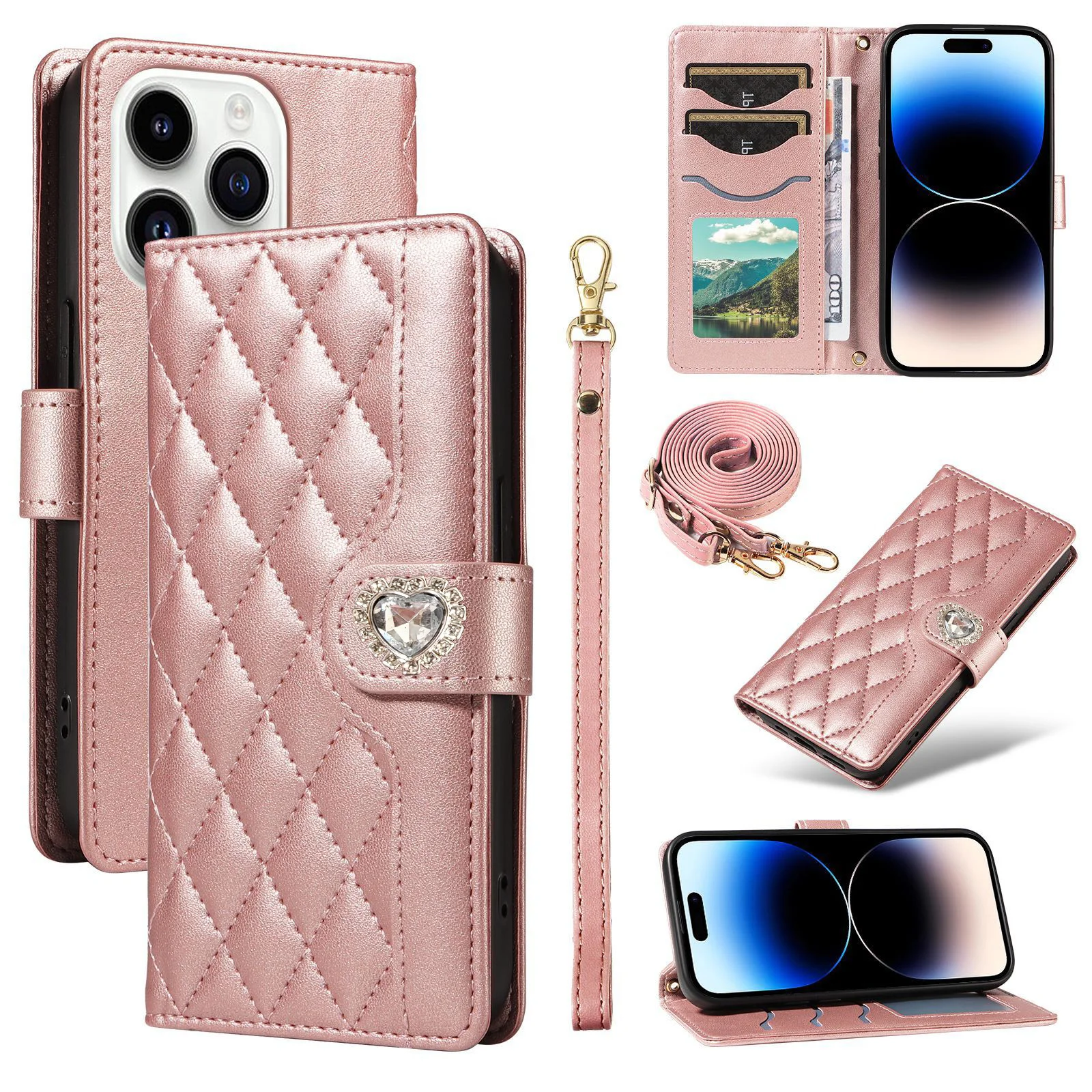

Crossbody Flip Case for Samsung Galaxy Wide 6 5 Quantum 4 Buddy 3 Jean 2 Jump 5G Rhombus Diamond Leather 3 Cards Wallet Cover