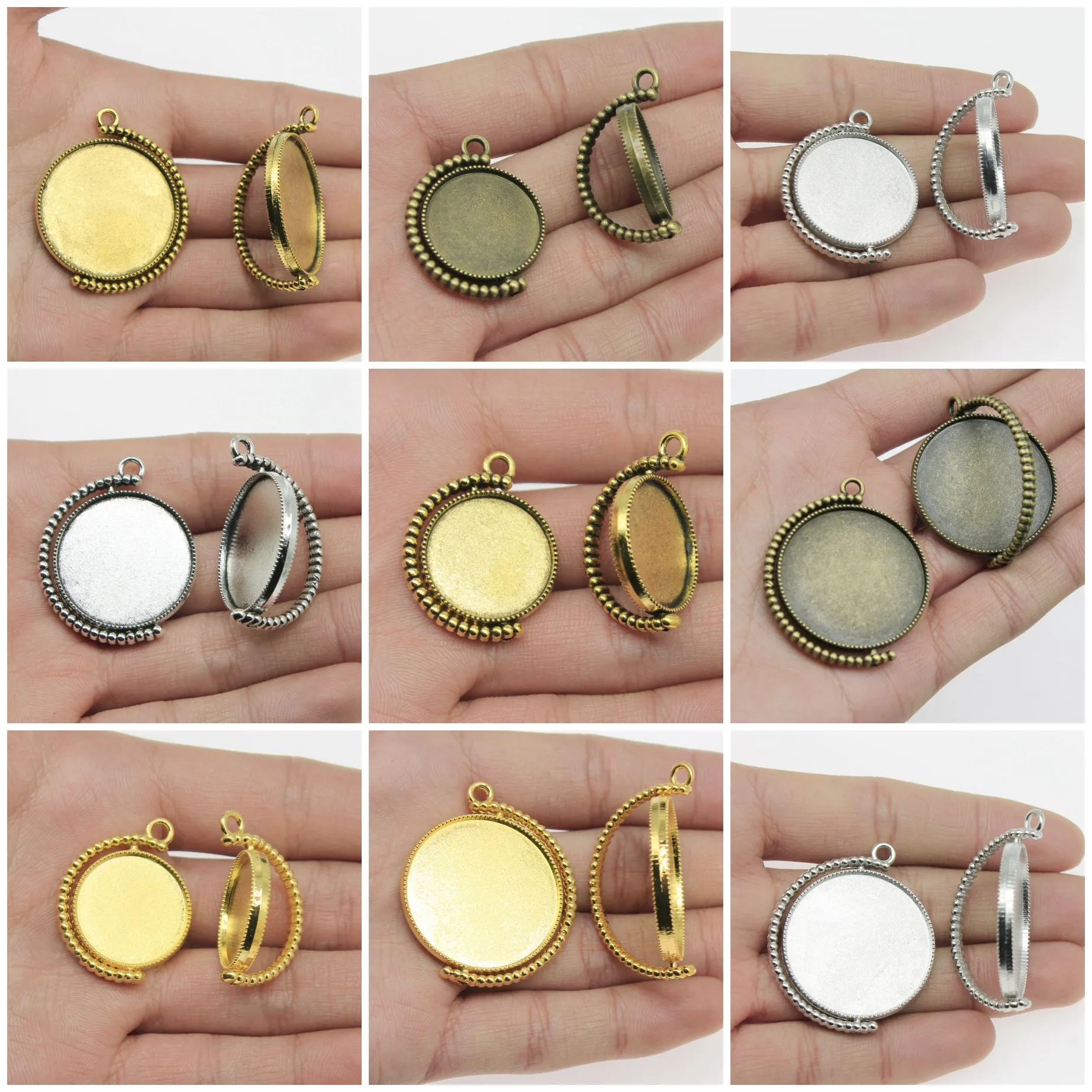 Rotatable Swivel Blank Bezel Trays Jewelry Making Findings For DIY Bracelet Necklace Supplies