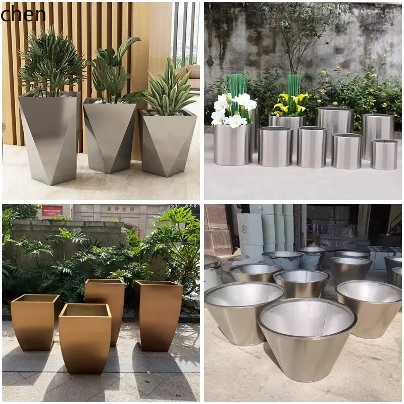 

HYS outdoor stainless steel round flower pot flower bed combination commercial street pendulum metal flower pot