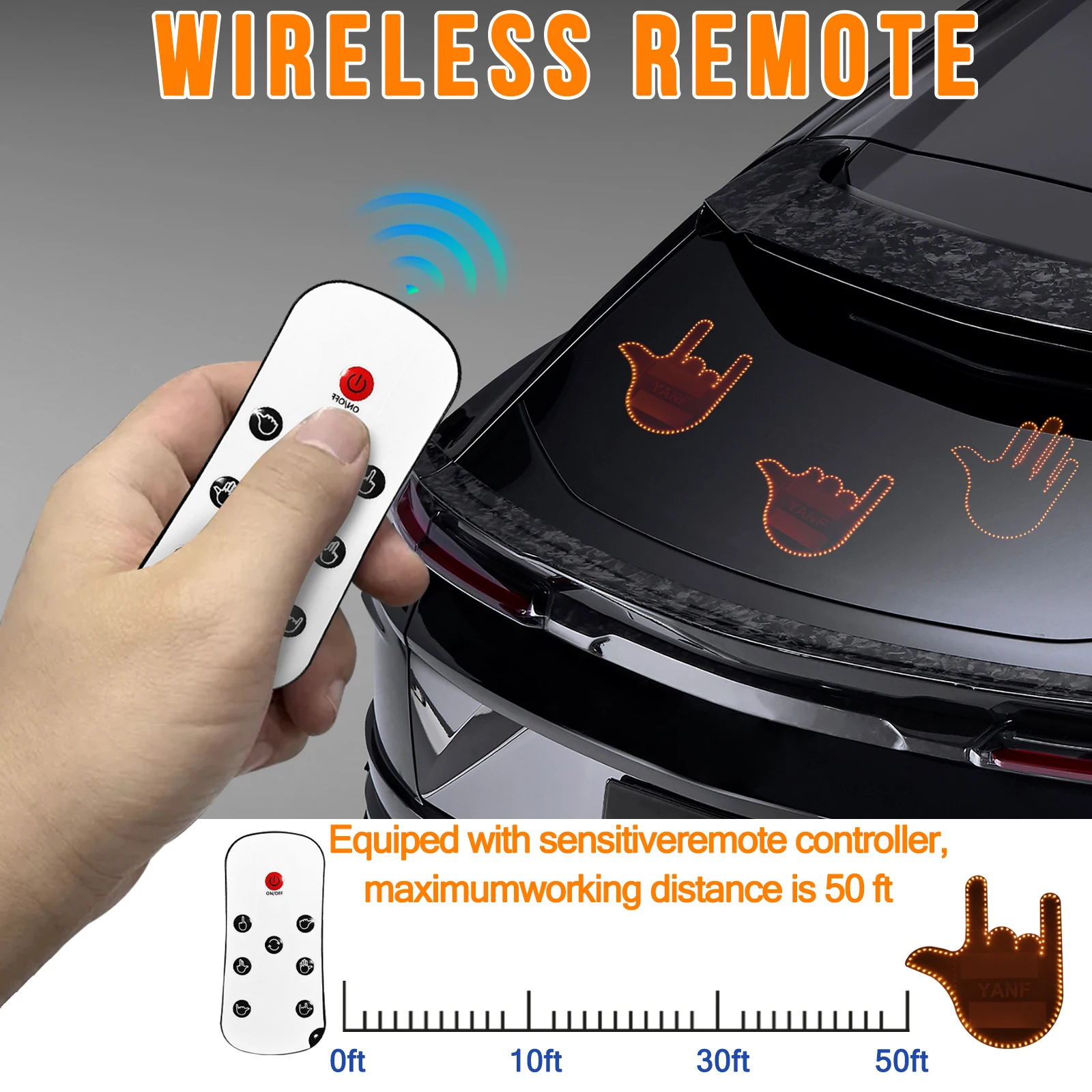 

Remote Finger Light LED Hand Gesture Sign Light Funny Warning Light for Car Rear Window VW Volvo Chevrolet DODGE GMC Hyundai KIA
