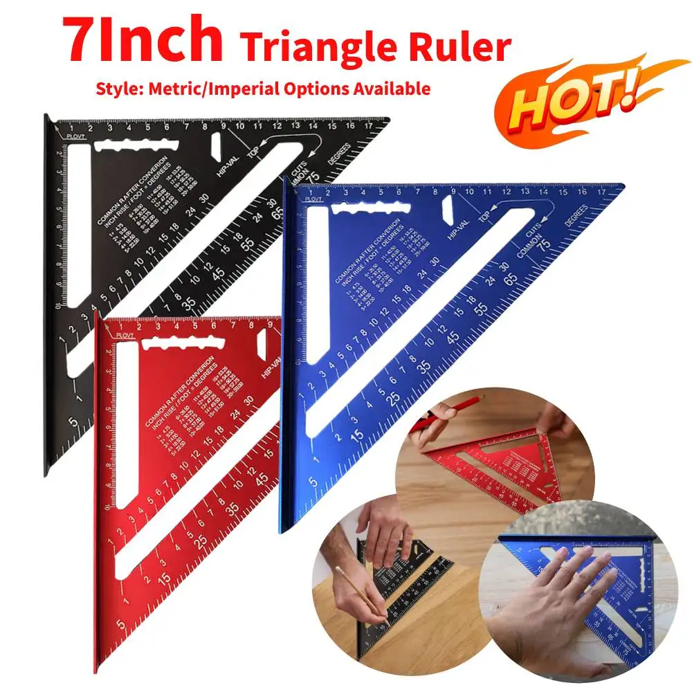 7 Inch Triangle Ruler Aluminum Alloy Measurement Tool Measuring Square Ruler Carpenter Tools Metric Imperial Angle Ruler