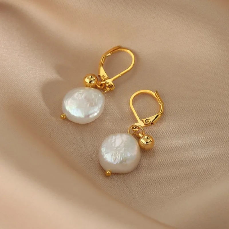 

Minar Classic Irregular Baroque Freshwater Pearl Beads Hoop Earrings for Women Female 18K Real Gold PVD Plated Titanium Steel