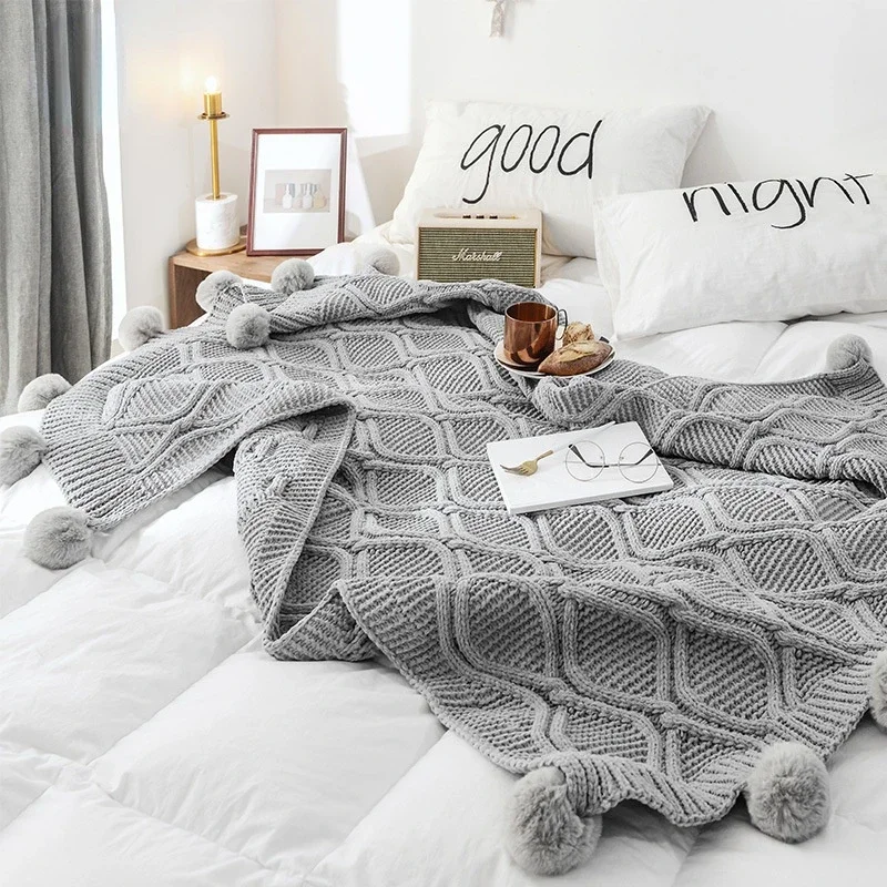 Bed Blanket Nordic New Woven Knitted Wool Ball Fashion Simple Home Decoration Office Sofa Travel Home Air Conditioning Blanket