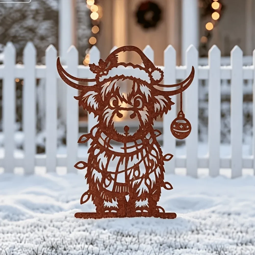 CIFBUY Iron Wall Art Highland Cow Metal Rusted Hollow Sculpture Vintage For Living Room Bedroom Home Decor Sign Gift