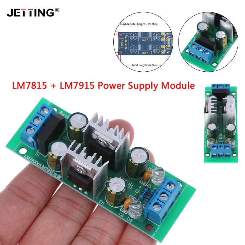 LM7815 + LM7915 ±15V Dual Voltage Regulator Rectifier Bridge Power Supply Module DC 18~35V AC 15~25V Accessories